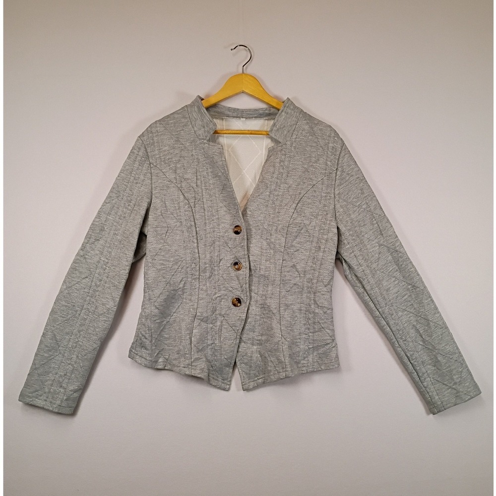 Dark Academia Unbranded Women Size M Grey Quilted Stand Collar Button Blazer